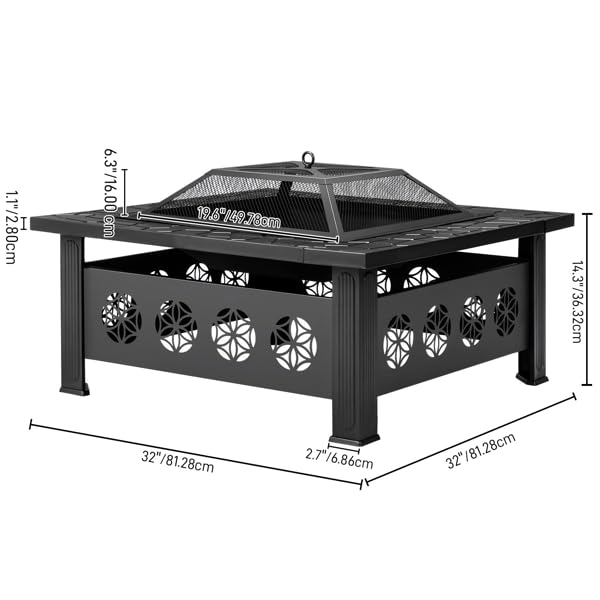 32 Inch Square Wood Burning Fire Pit Table Y1517