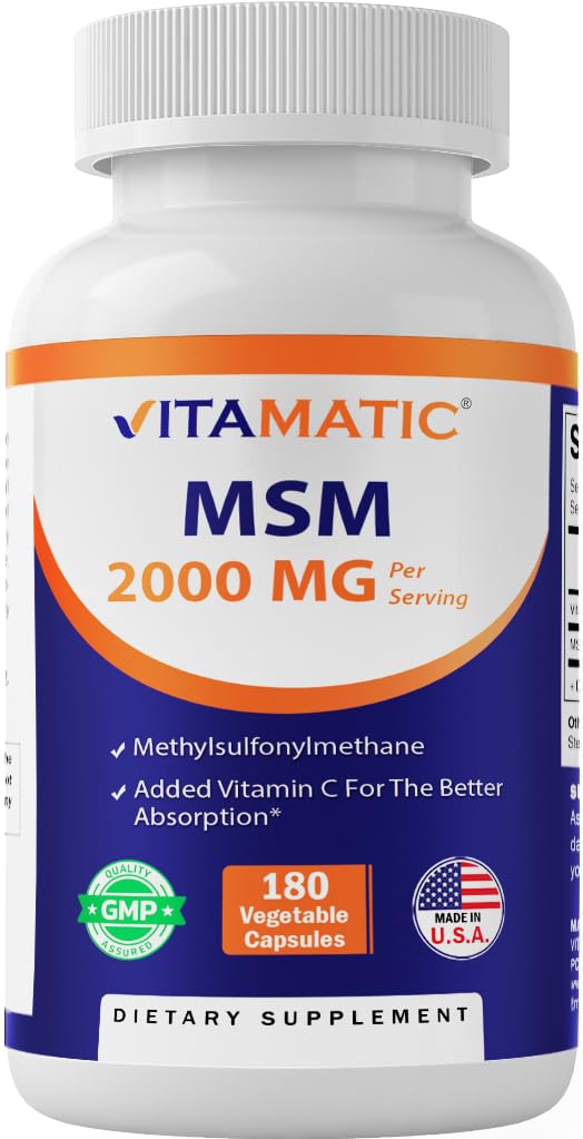 MSM 2000 mg with Vitamin C 180 Veg Capsules Non-GMO Gluten Free V1378