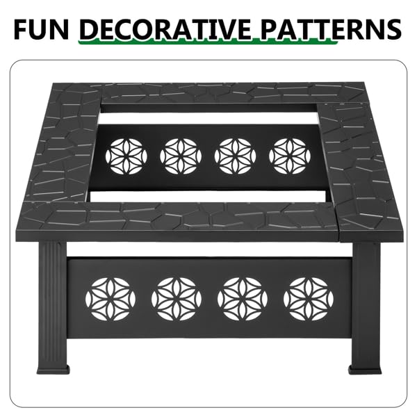 32 Inch Square Wood Burning Fire Pit Table Y1517