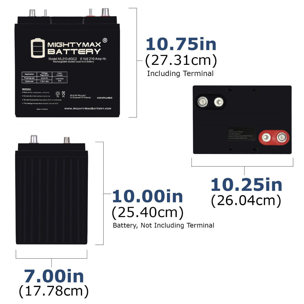 6V 210AH Dual Terminal SLA Replacement Battery 4 Pack T52224