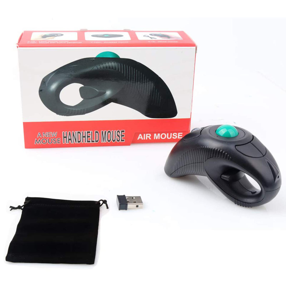 Wireless 2.4G USB Ergonomic Trackball Handheld Finger Mouse W9347