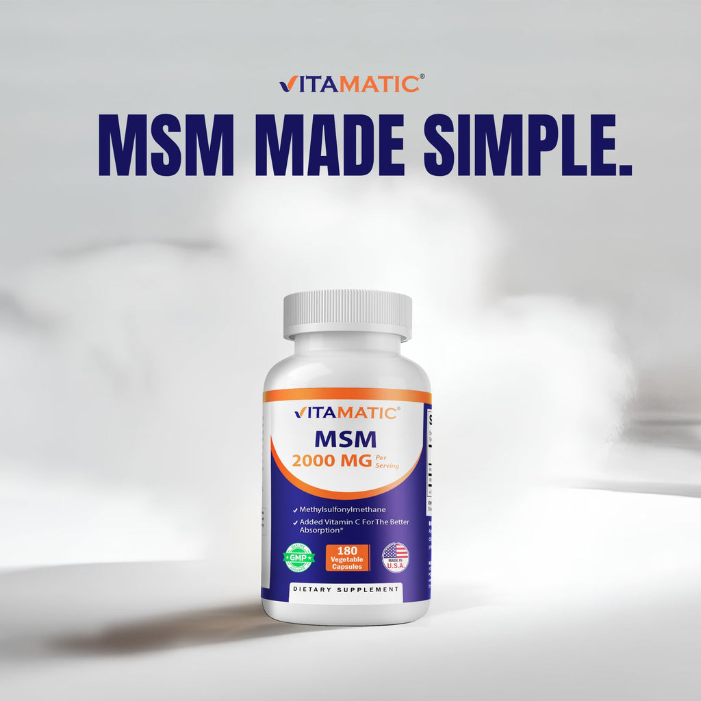 MSM 2000 mg with Vitamin C 180 Veg Capsules Non-GMO Gluten Free V1378