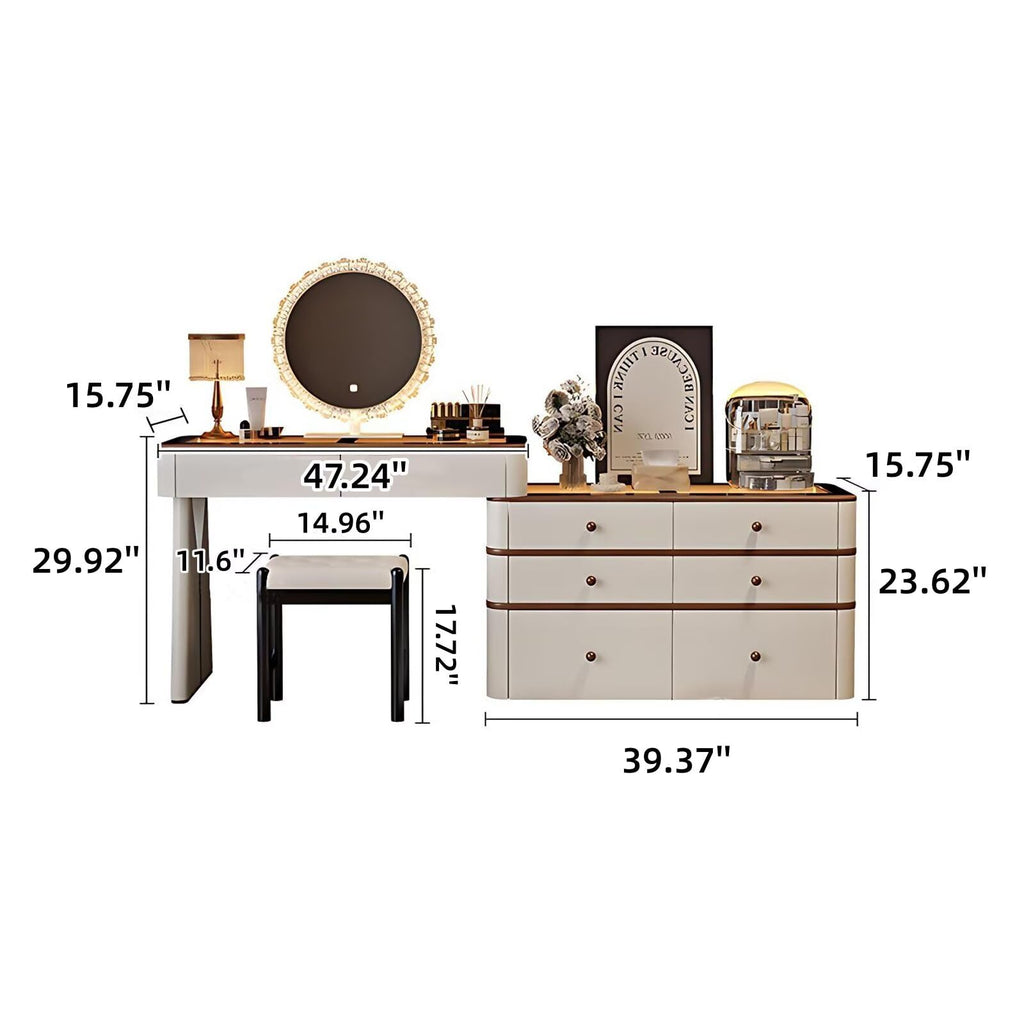 Leather Makeup Vanity with Tempered Glass Top & LED Light D1007