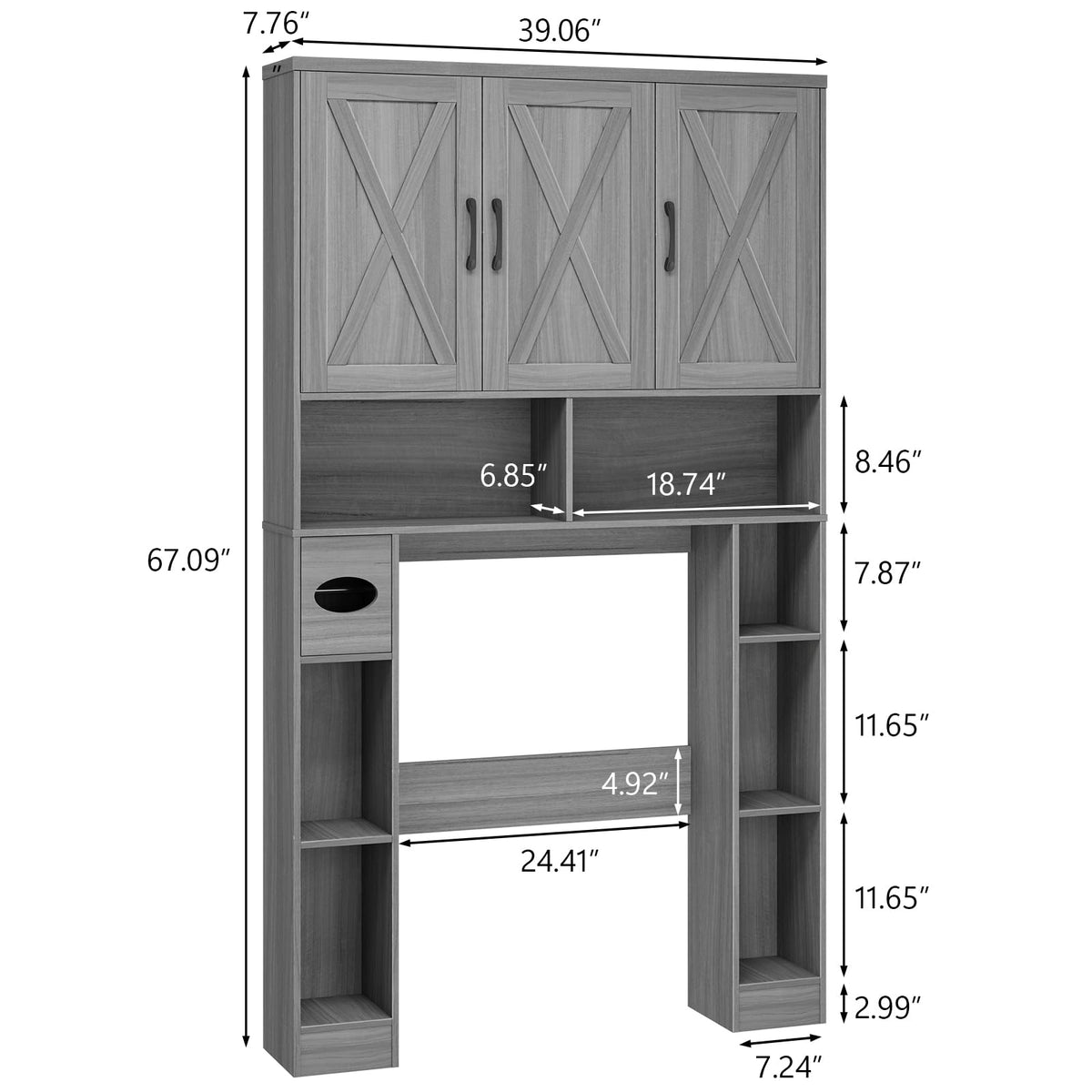 Over The Toilet Storage Cabinet with 3 Barn Doors G81679