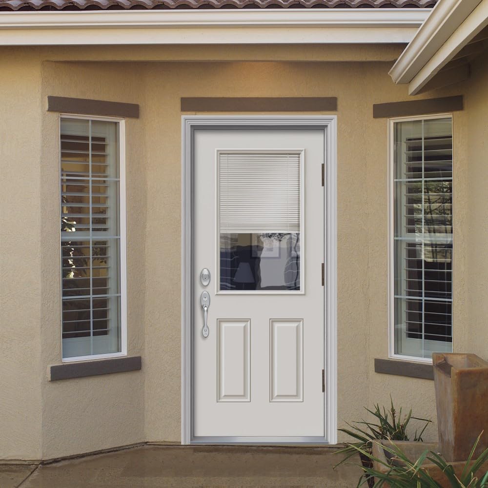 Primed Left Hand Outswing 1/2 Lite 2-Panel Clear Glass Steel Prehung Front Door 36" x 80" D571