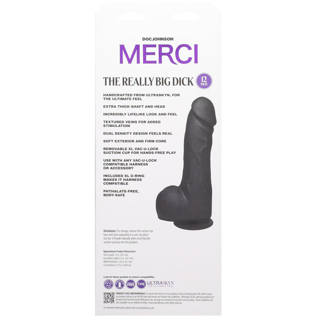 Black 12" Dildo with Removable Suction Cup C739