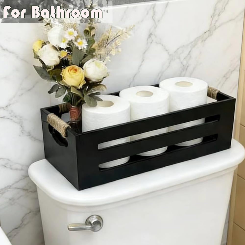2 Pack Wooden Bathroom Storage Crates with Rope Handles M20367