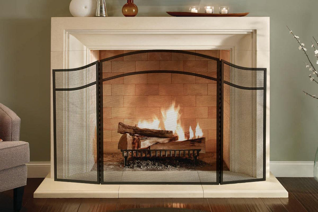 3 Panels Fireplace Screen with Arch Frame Black M37723