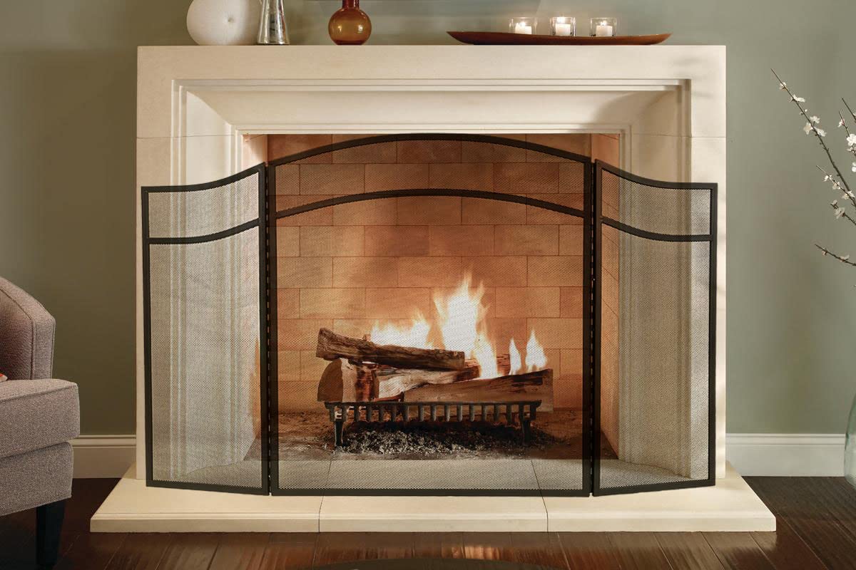 3 Panels Fireplace Screen with Arch Frame Black M37723