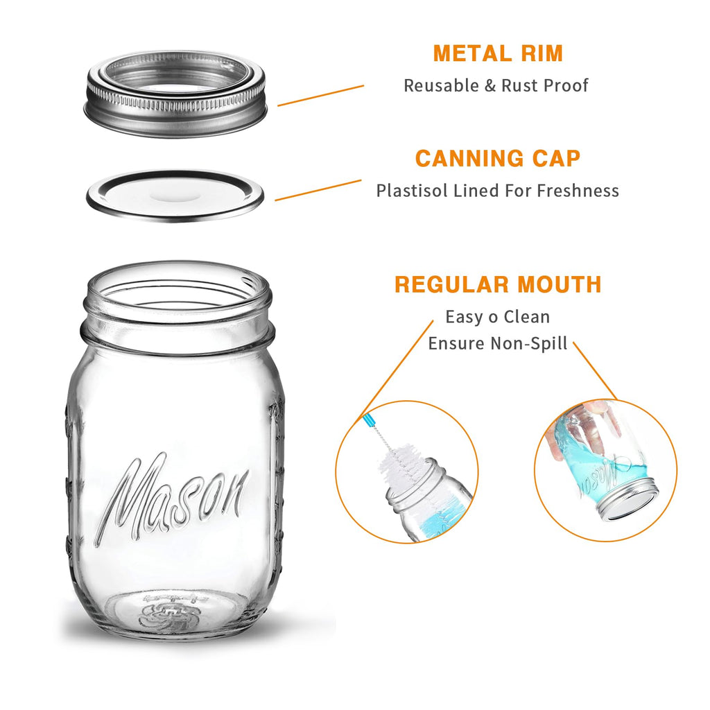 16 Oz 6 Pack Regular Mouth Mason Jars C5627