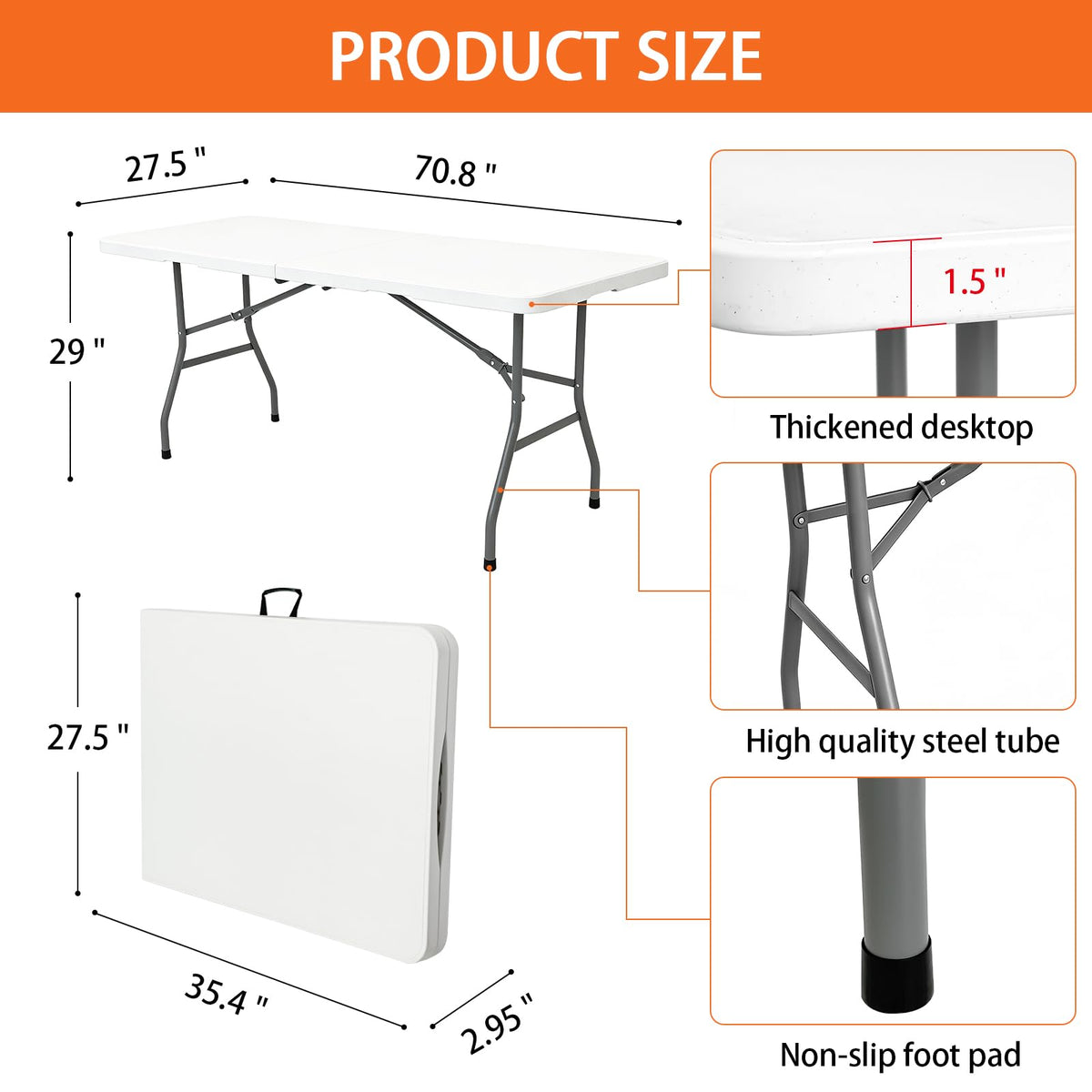 6ft Heavy Duty Portable Plastic Folding Table F628015