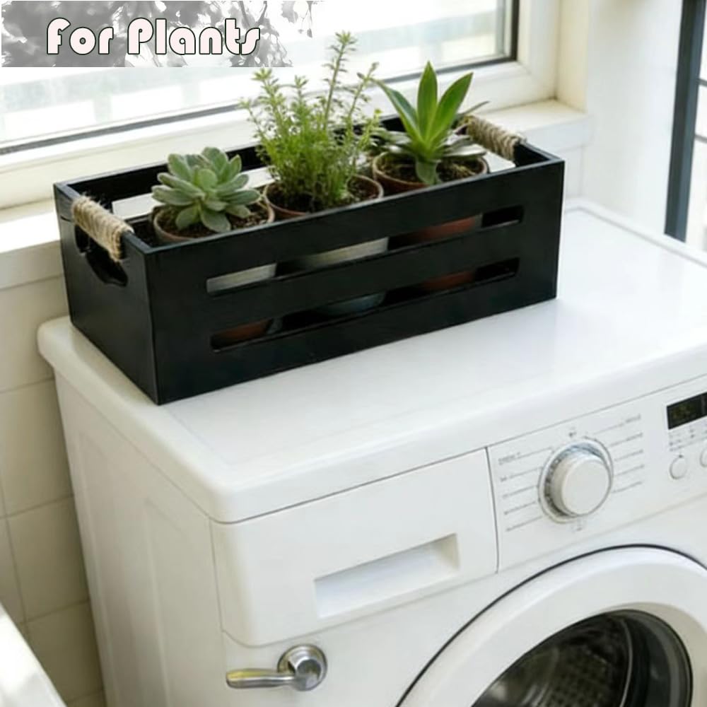 2 Pack Wooden Bathroom Storage Crates with Rope Handles M20367