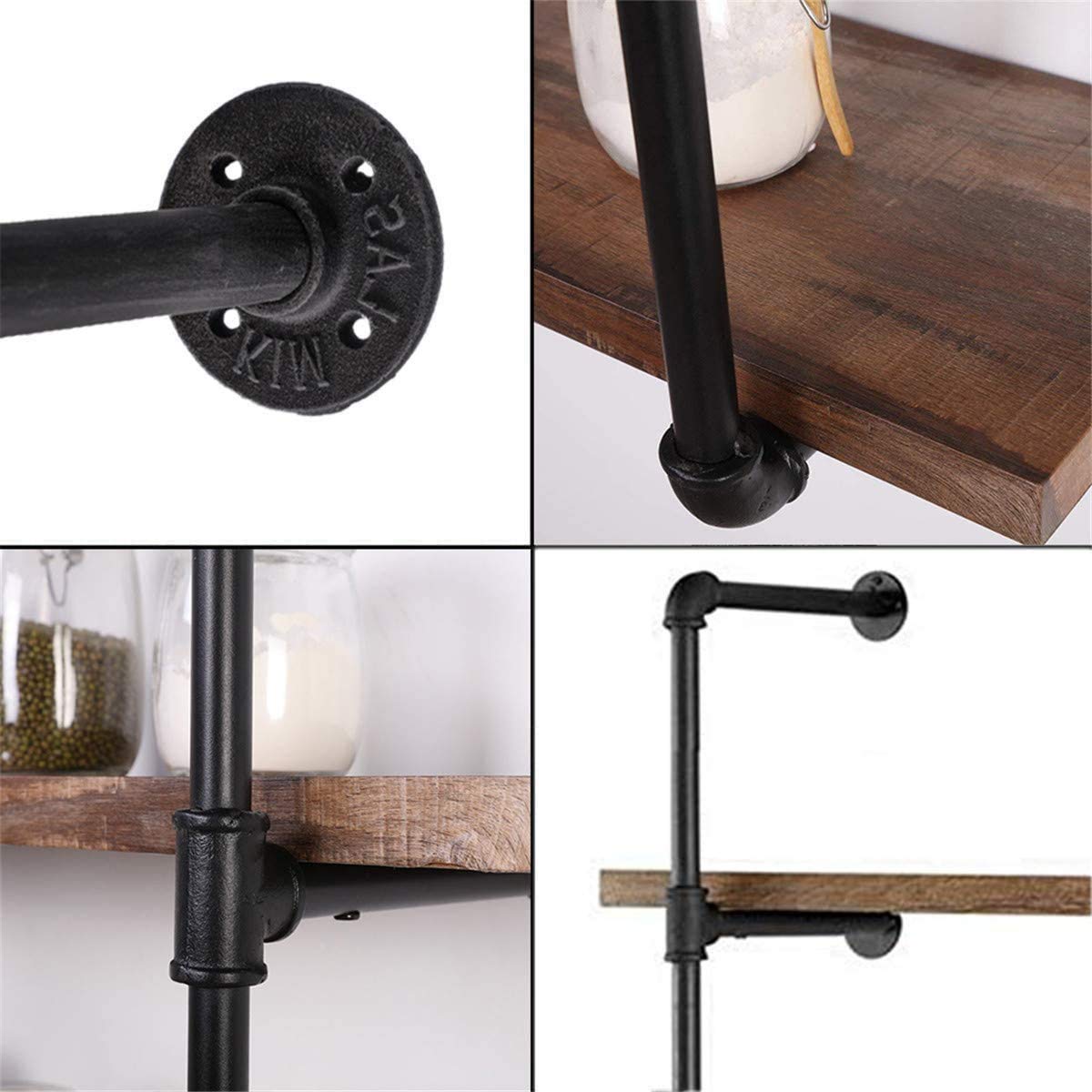 Black Iron Pipe Shelf Bracket, 2Pcs 5 Tier 70" Tall 12" Deep H1919