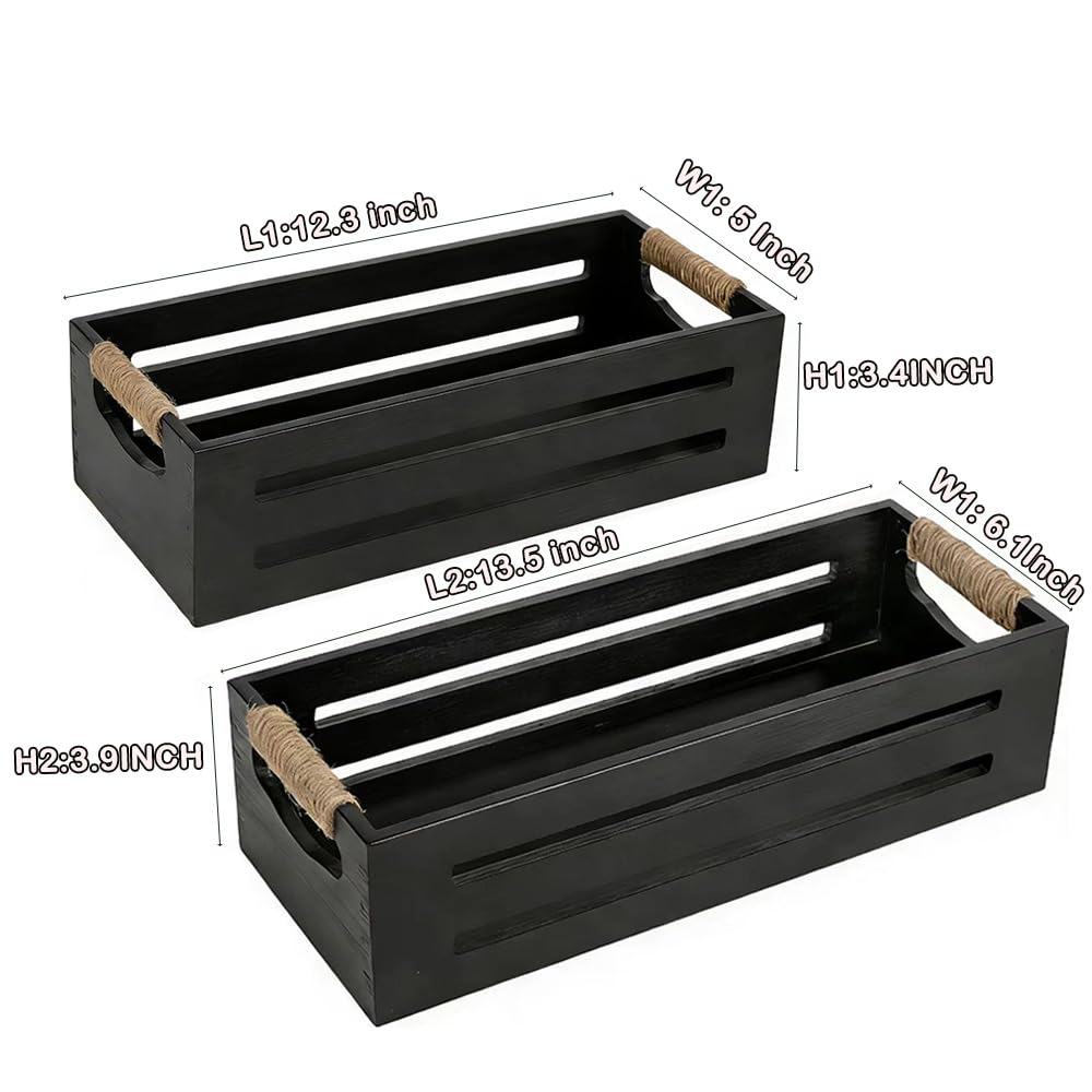 2 Pack Wooden Bathroom Storage Crates with Rope Handles M20367