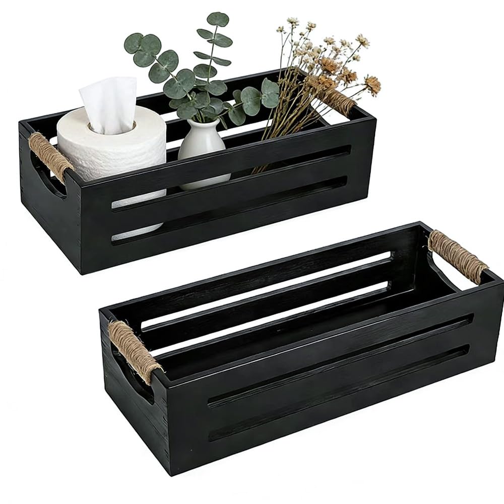 2 Pack Wooden Bathroom Storage Crates with Rope Handles M20367