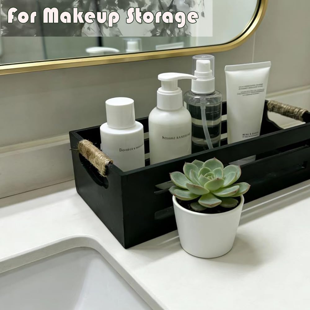 2 Pack Wooden Bathroom Storage Crates with Rope Handles M20367