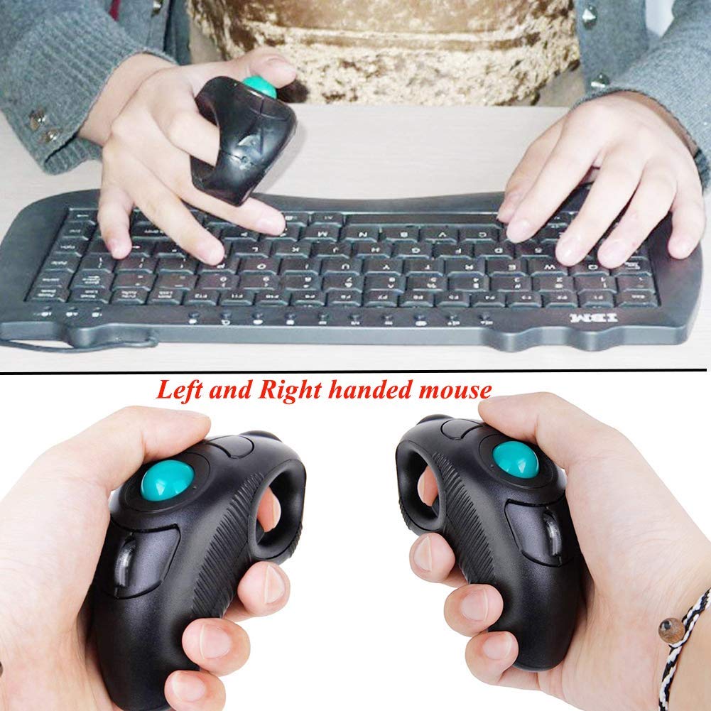 Wireless 2.4G USB Ergonomic Trackball Handheld Finger Mouse W9347