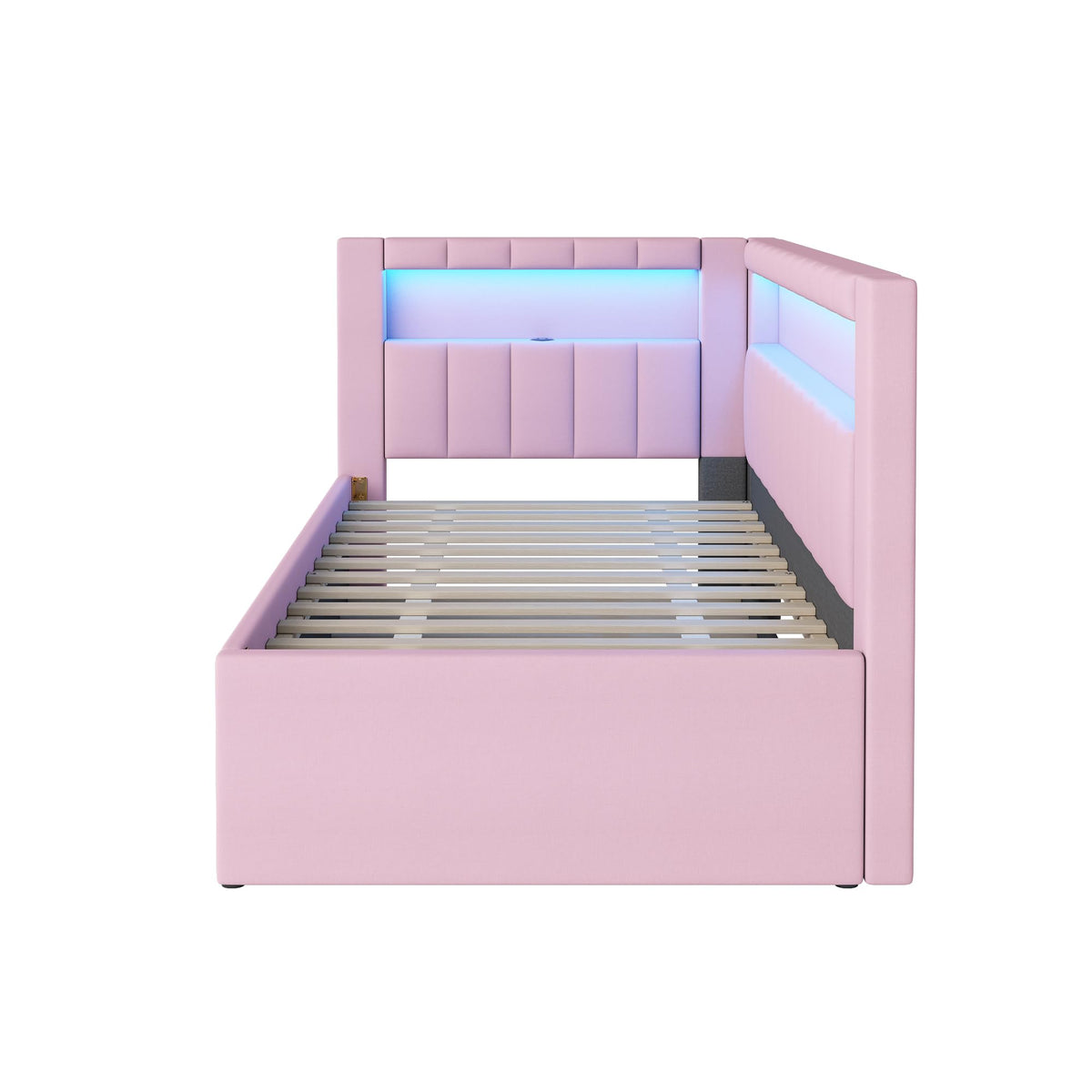 Twin Size Upholstered Platform Bed with Trundle and USB Ports O165774
