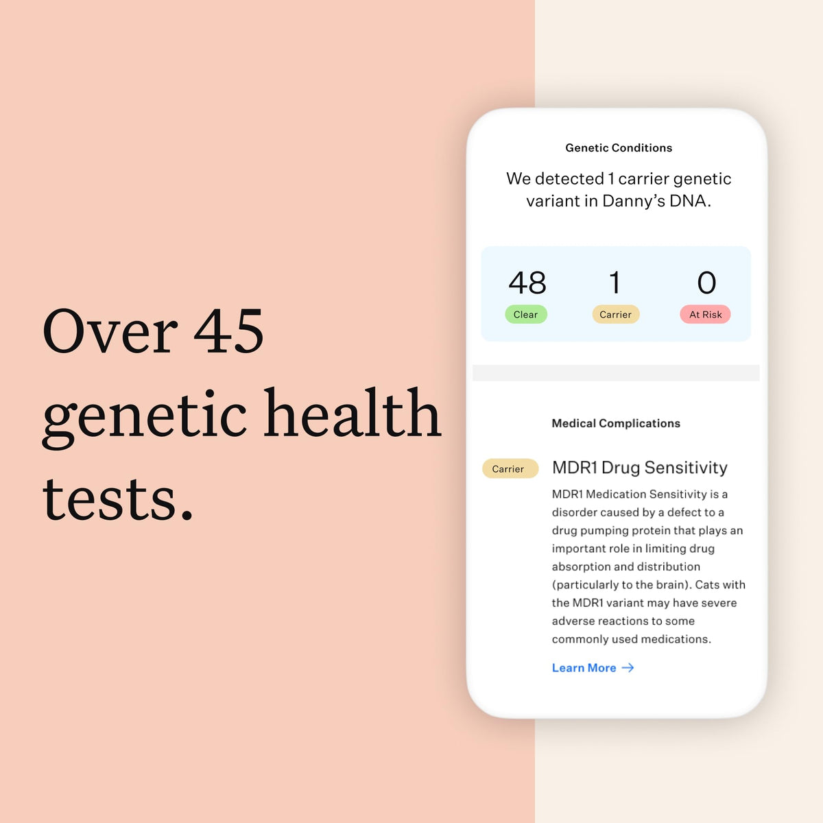 Cat DNA Test Kit, 45 Health Conditions, 1 Pack X44842