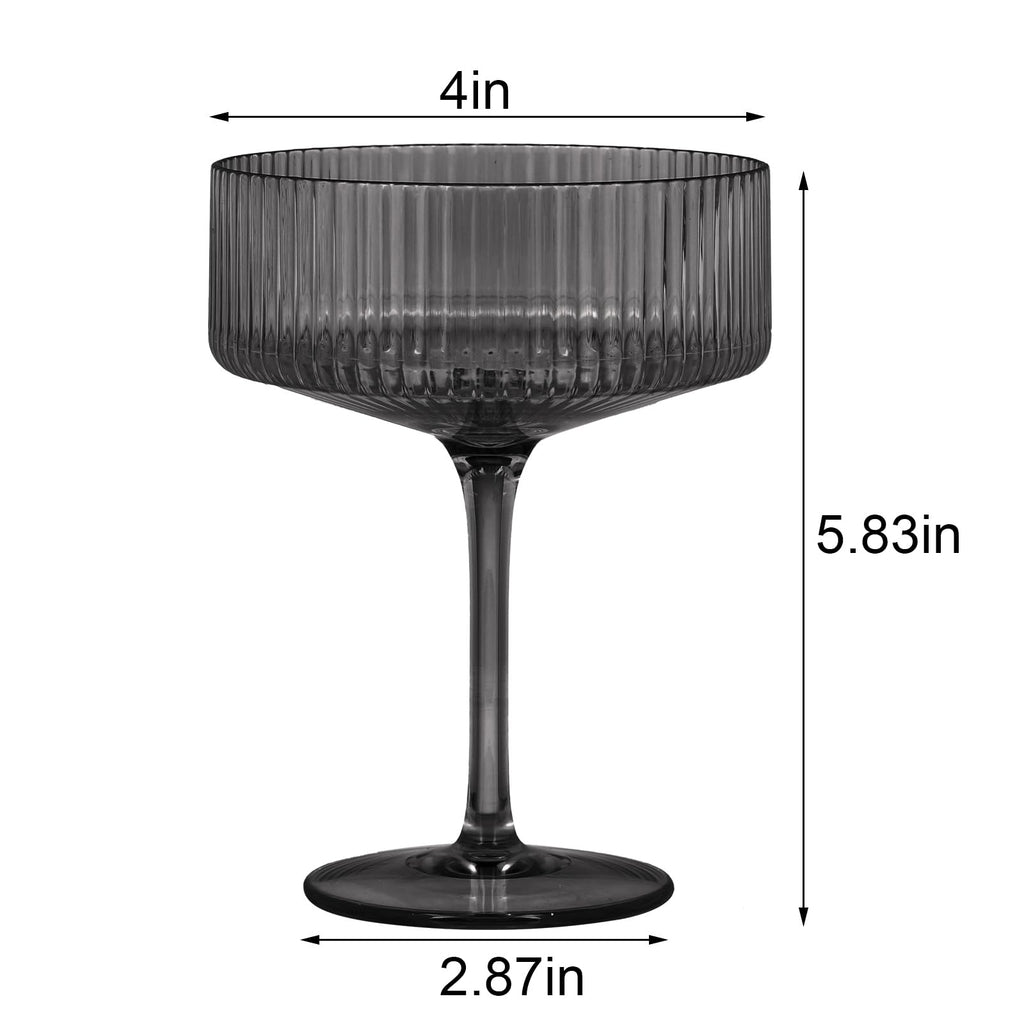 6 Pieces 10.5oz Black Ribbed Acrylic Cocktail Glasses W517