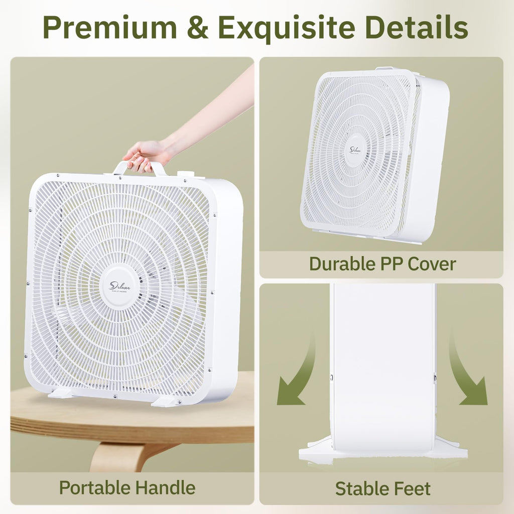 20” 3-Speed Box Fan with Carry Handle, White P214986