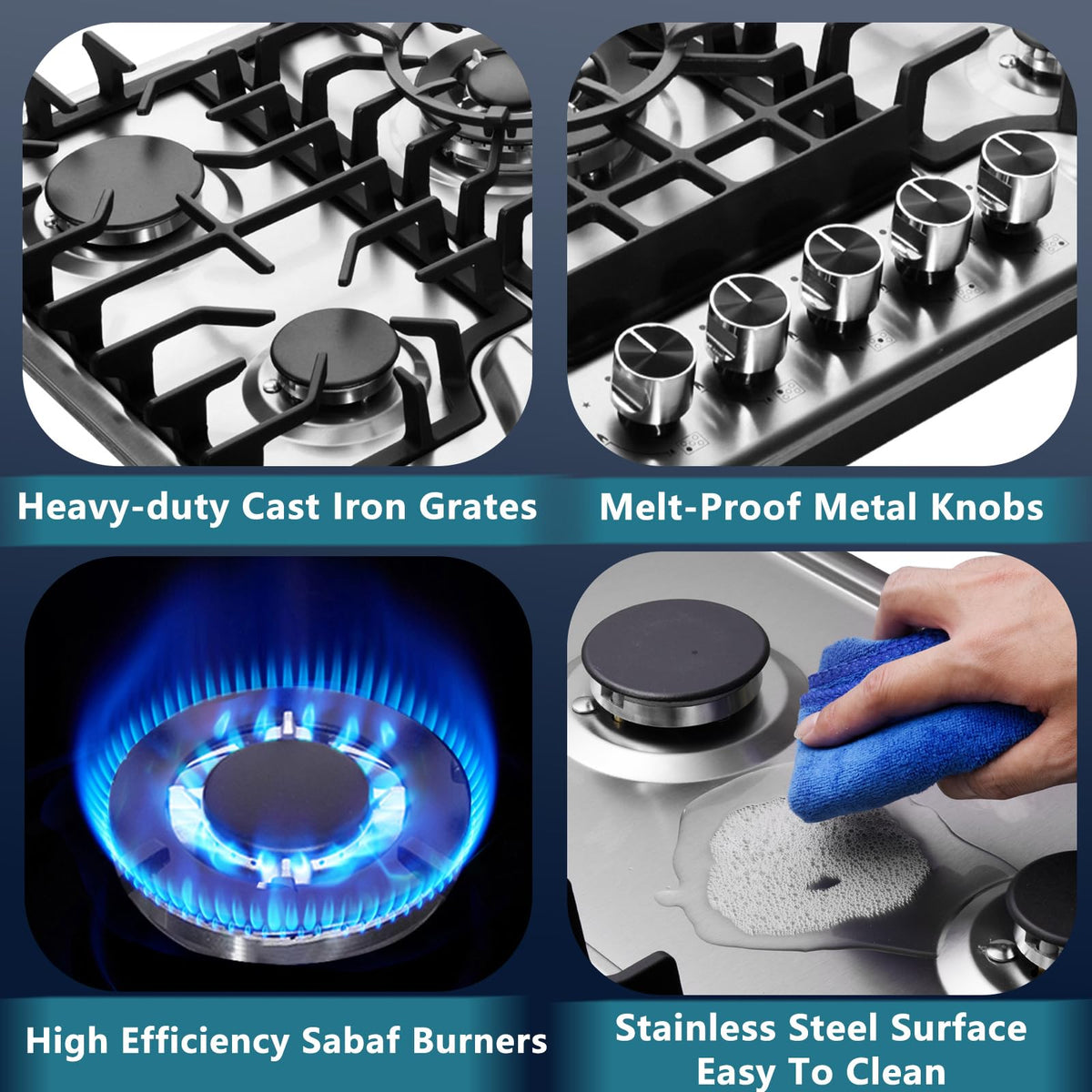 30 Inch 5 Burners Stainless Steel Gas Cooktop V160