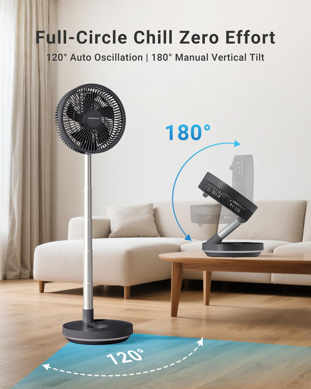 10" Portable Oscillating Fan with 10000mAh Rechargeable Battery P59858