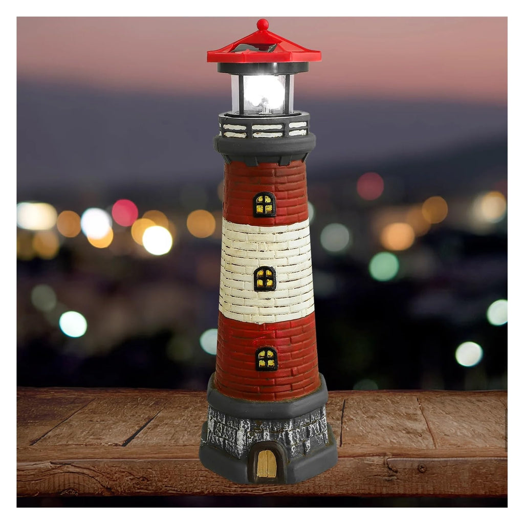 Solar Powered Lighthouse Rotating Beacon Red Resin E4527