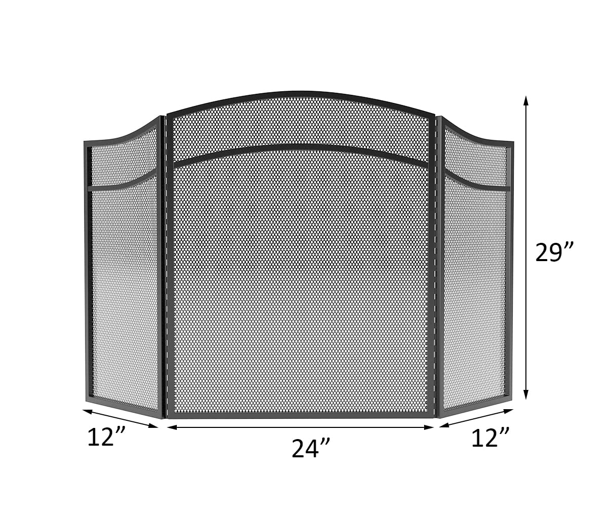 3 Panels Fireplace Screen with Arch Frame Black M37723