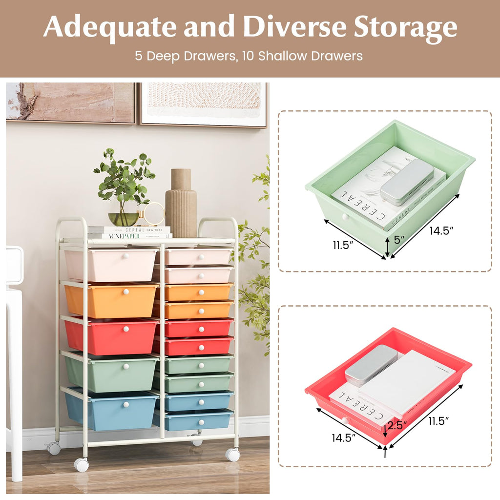 15 Drawer Multicolor Rolling Storage Cart G5043