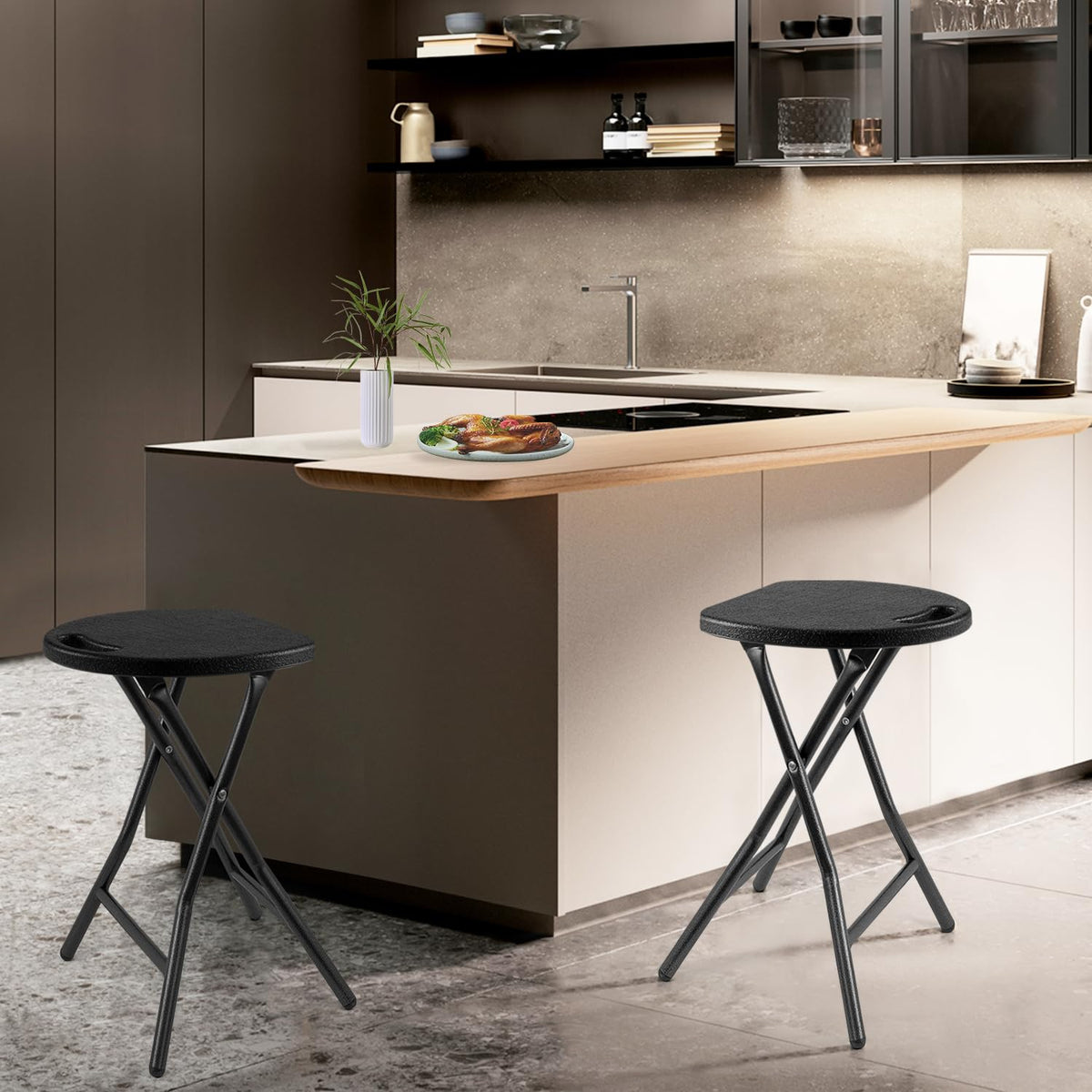 Black Folding Stool with Handle A495