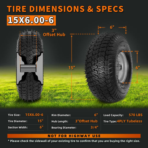 2 Pack 15x6.00-6nhs Tubeless Lawn Mower Tires and Wheel H791994