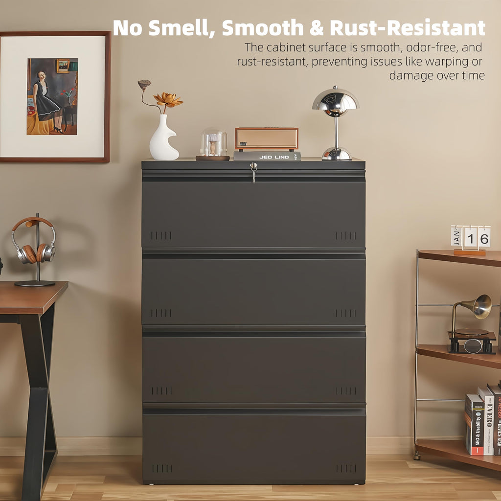 Metal File Cabinet with Lock, 4 Drawer Heavy Duty Office Storage Cabinet K665