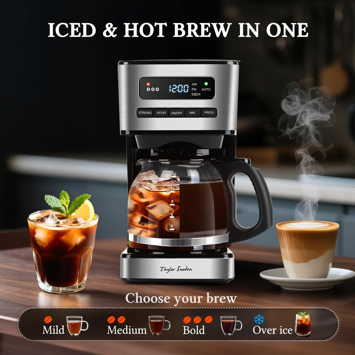Programmable Coffee Maker 12 Cup, Black & Stainless Steel L56264