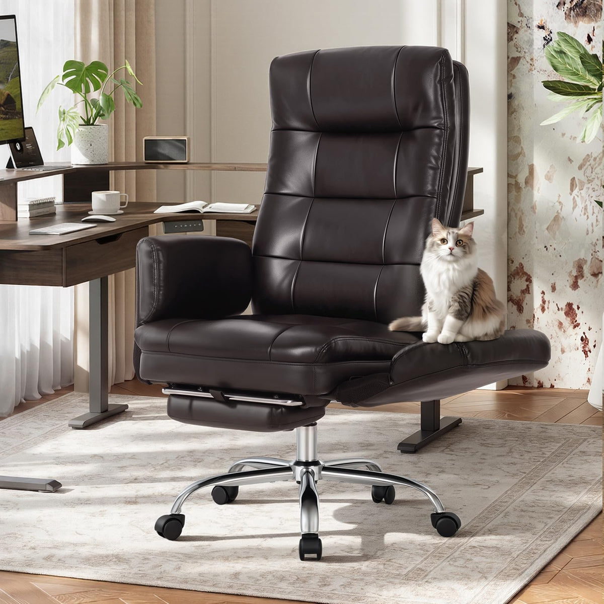 Big and Tall Ergonomic Office Chair with Foot Rest, Brown G8397