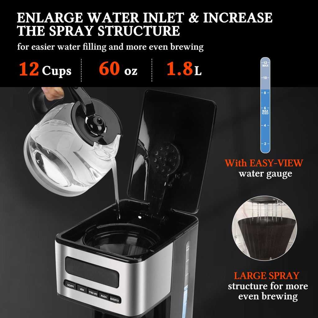 Programmable Coffee Maker 12 Cup, Black & Stainless Steel L56264