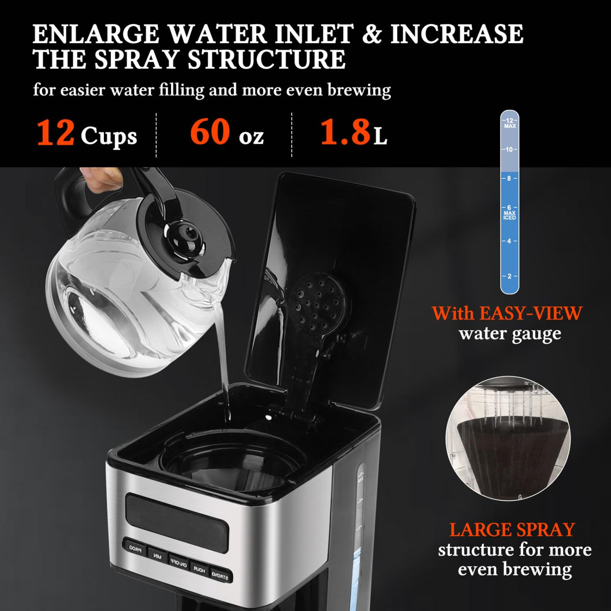 Programmable Coffee Maker 12 Cup, Black & Stainless Steel L56264