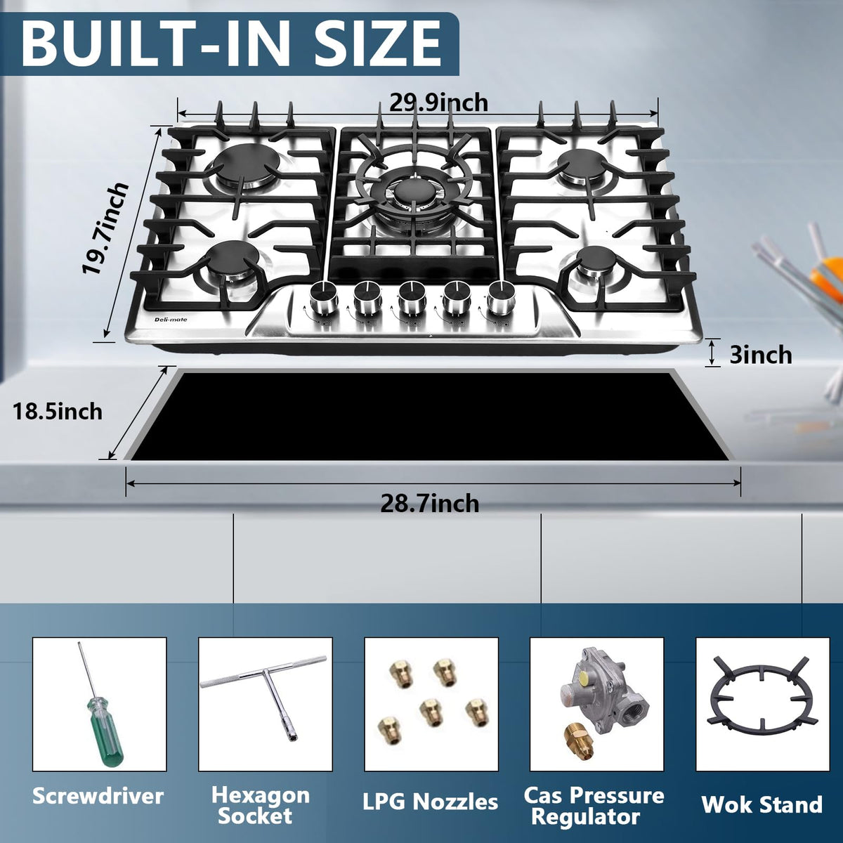 30 Inch 5 Burners Stainless Steel Gas Cooktop V160