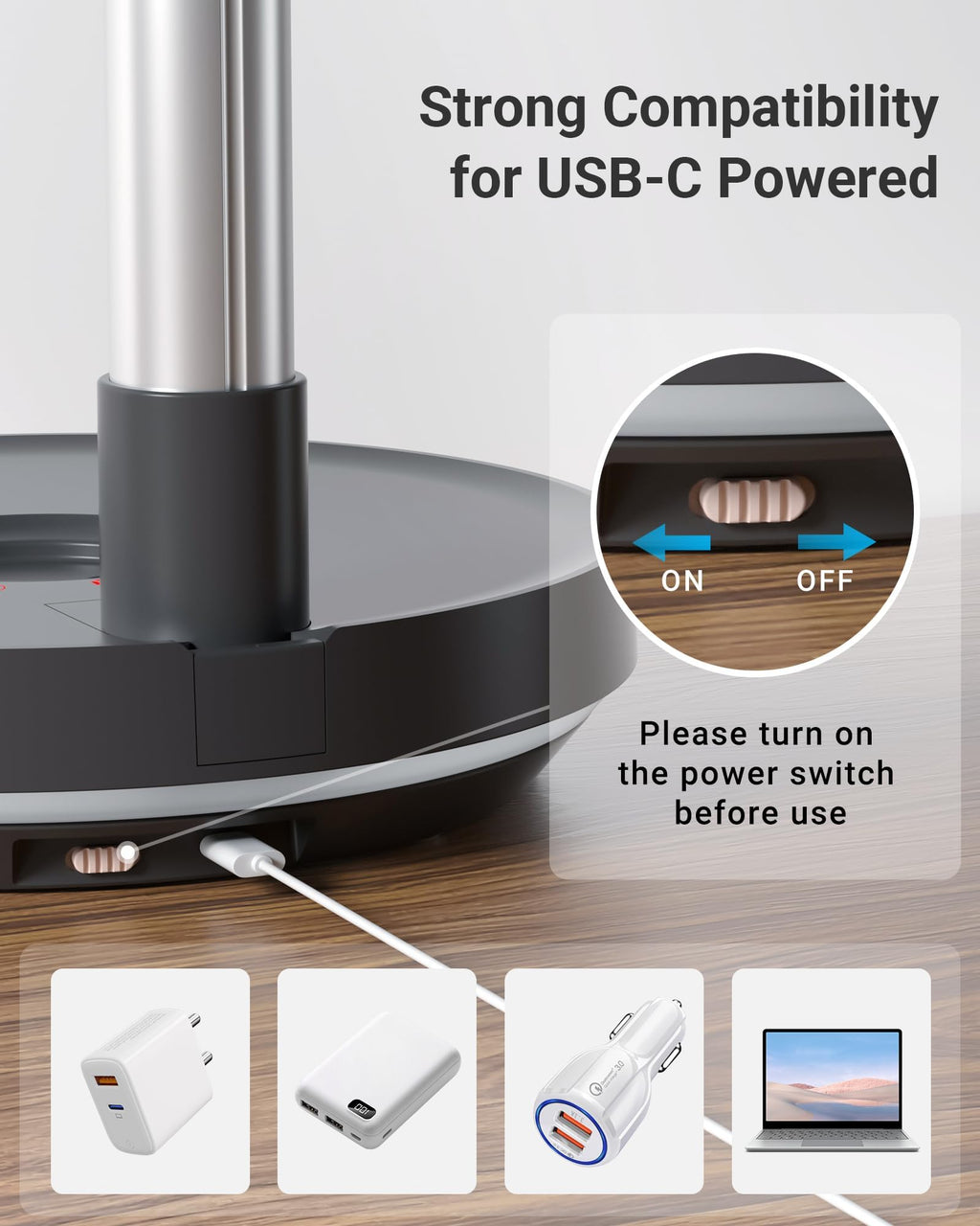 10" Portable Oscillating Fan with 10000mAh Rechargeable Battery P59858