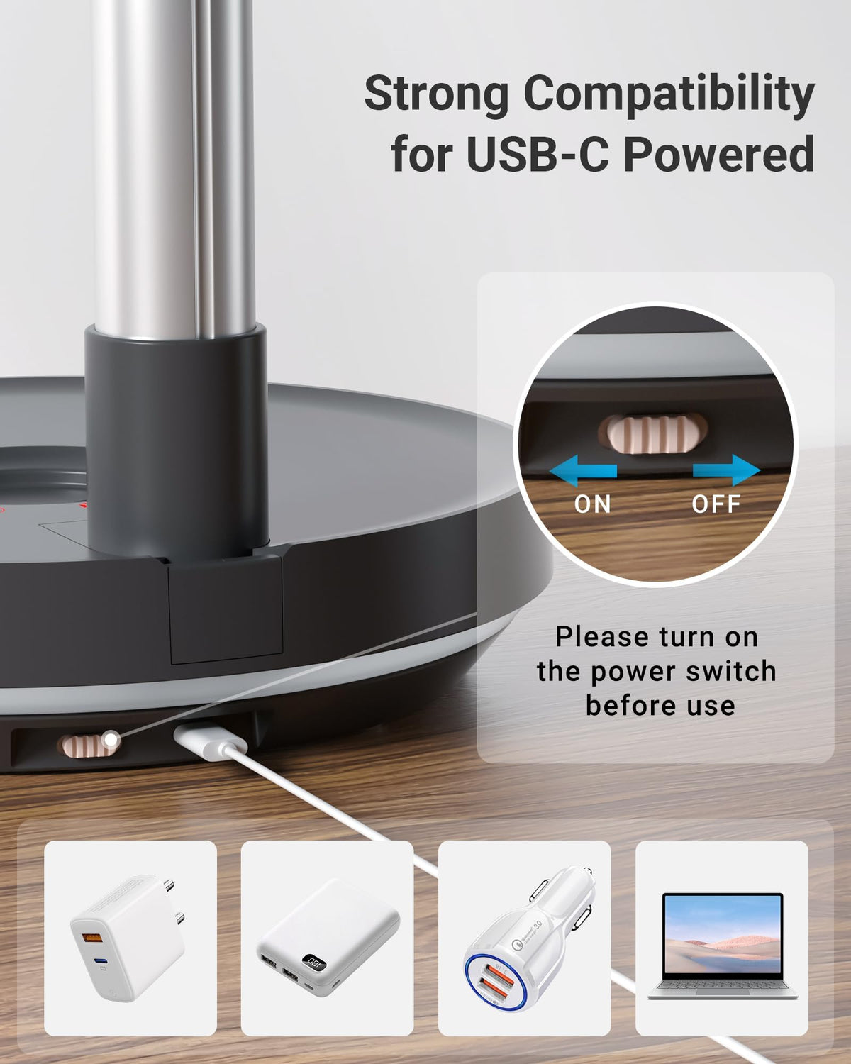 10" Portable Oscillating Fan with 10000mAh Rechargeable Battery P59858