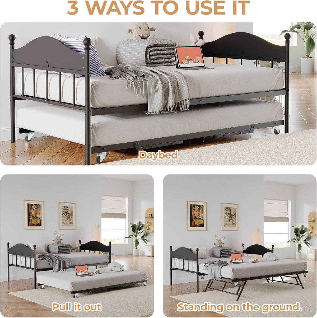 Black Daybed with Pop Up Trundle B895