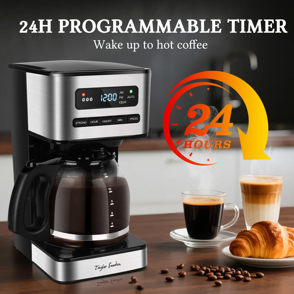 Programmable Coffee Maker 12 Cup, Black & Stainless Steel L56264