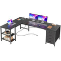 55 Inch L Shaped Desk with Fabric Drawers and Power Outlets C34521