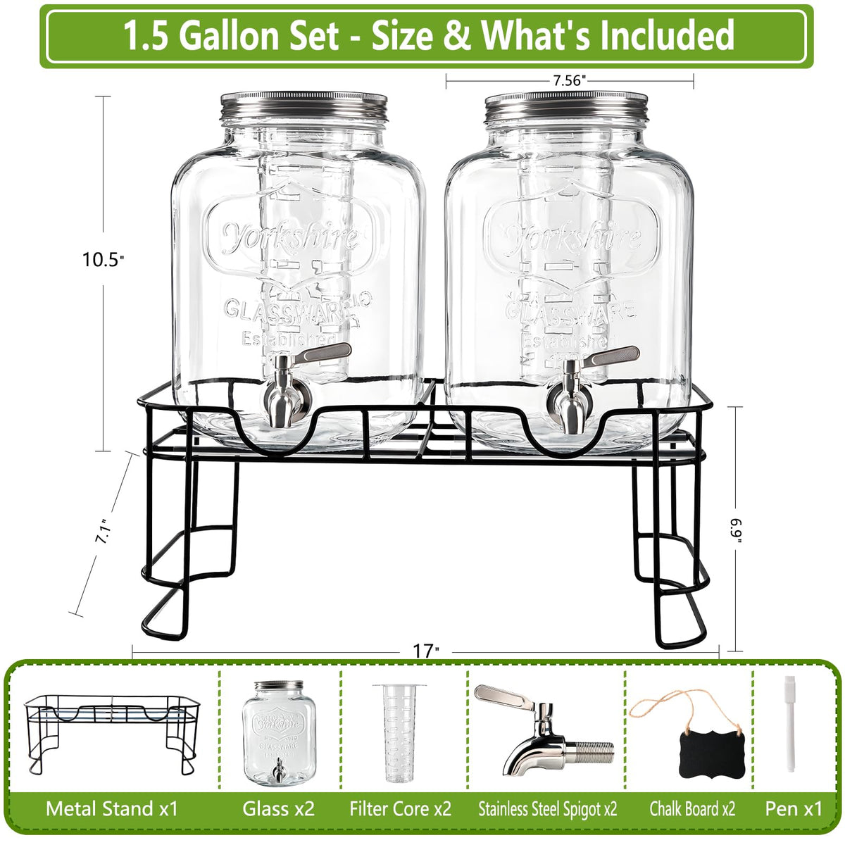 2 Pack 1.5 Gallon Glass Drink Dispenser with Spout Y983544