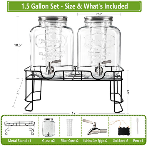 2 Pack 1.5 Gallon Glass Drink Dispenser with Spout Y983544