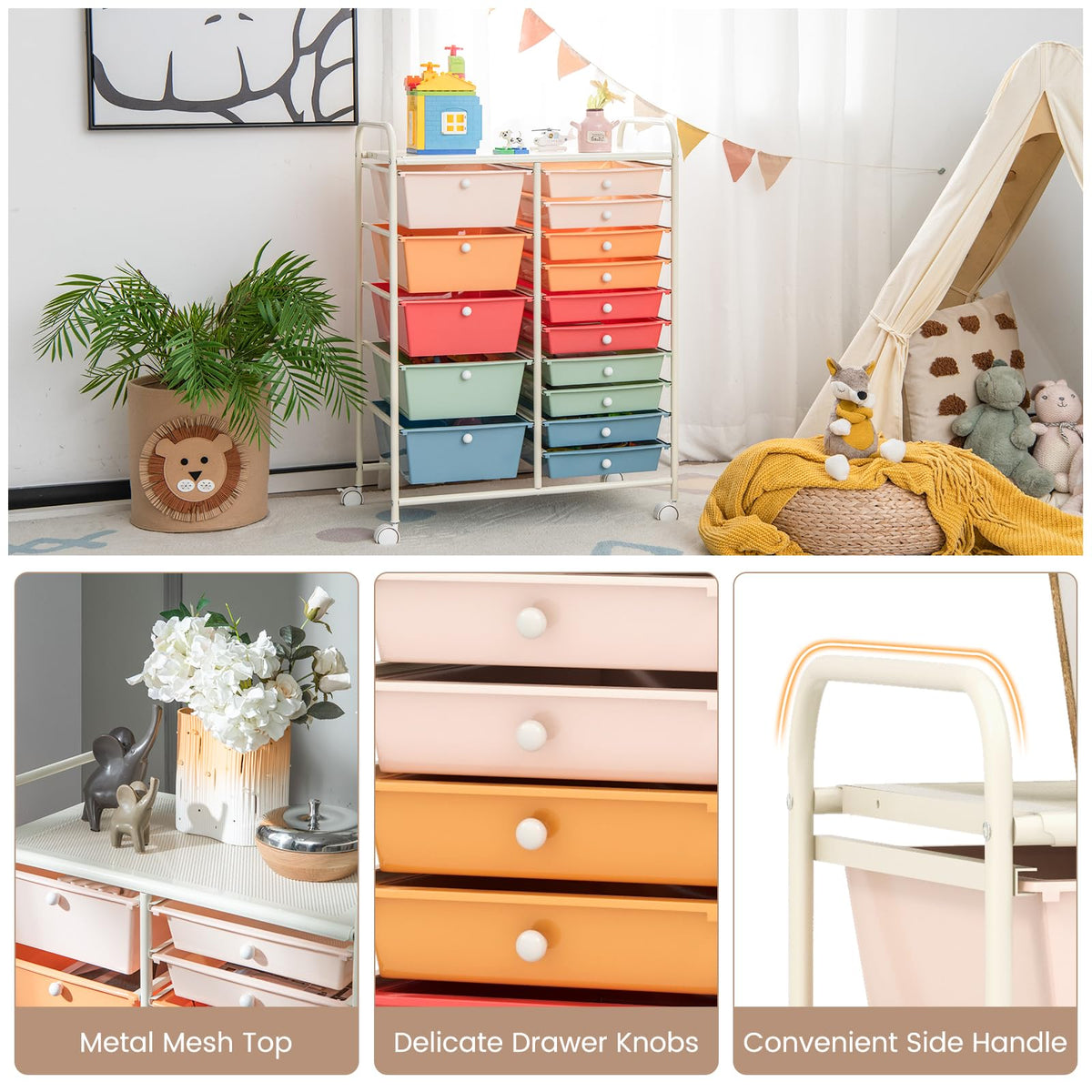 15 Drawer Multicolor Rolling Storage Cart G5043