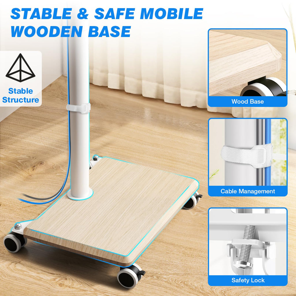 Rolling TV Stand for 32 to 60 Inch TV White Wood Base L65805