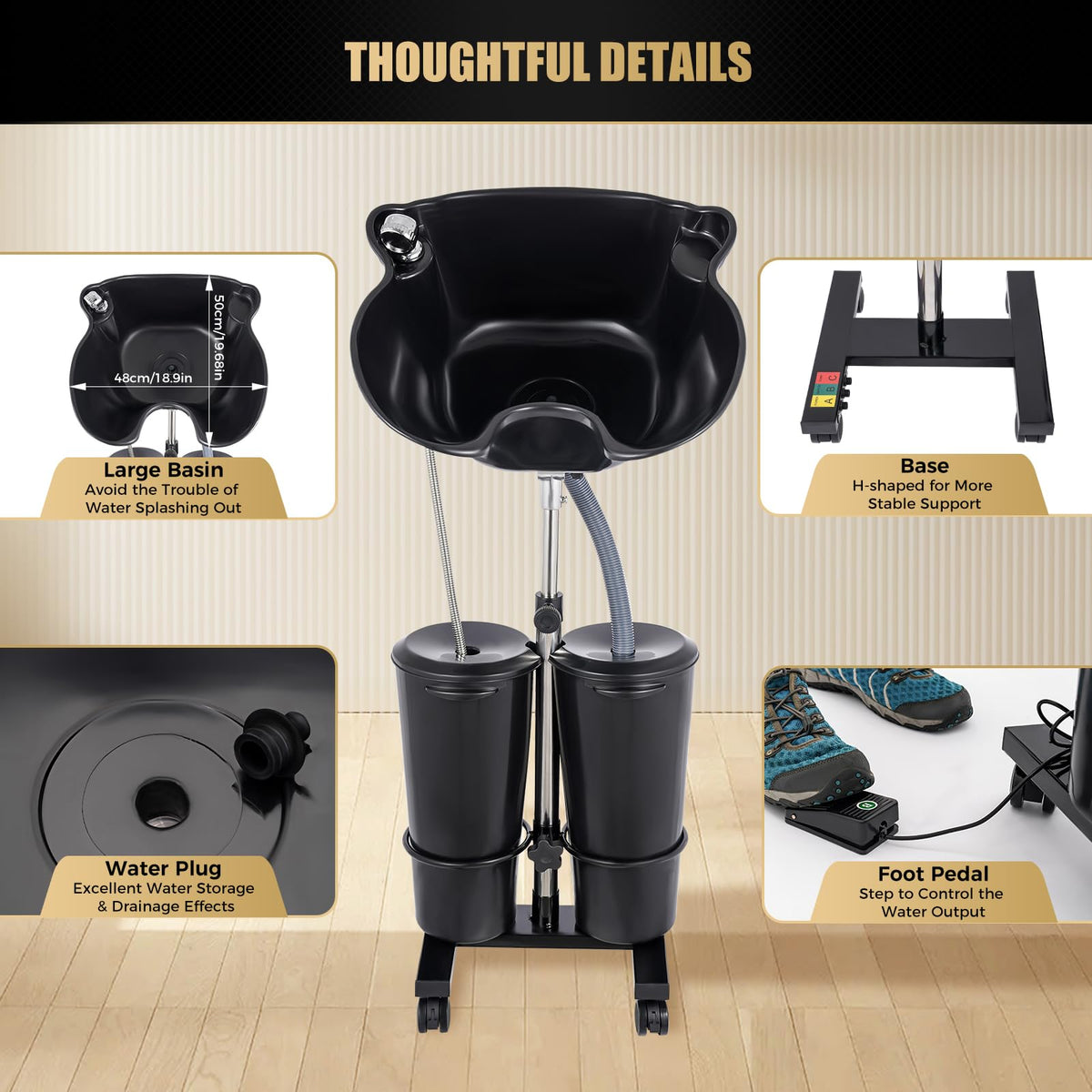 Portable Shampoo Bowl with Electric Pump & 2 Buckets E8154