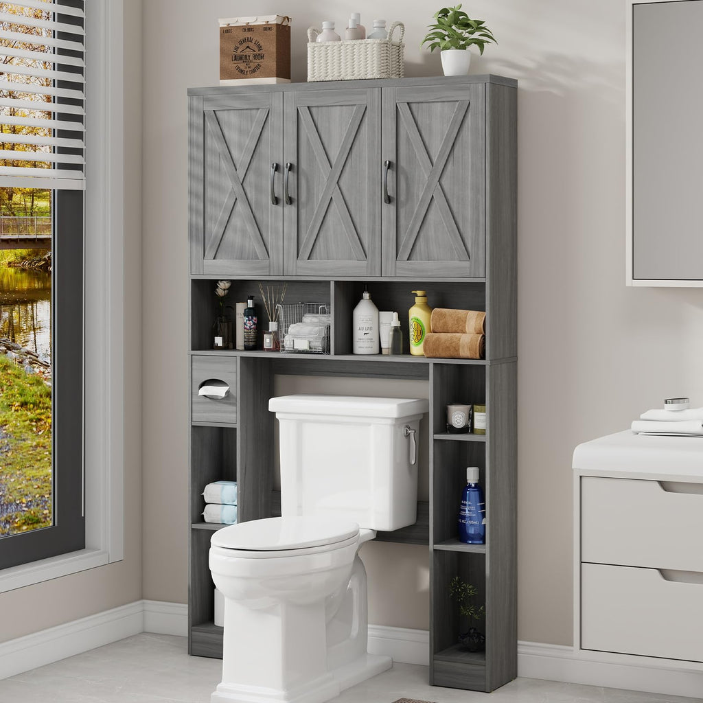 Over The Toilet Storage Cabinet with 3 Barn Doors G81679