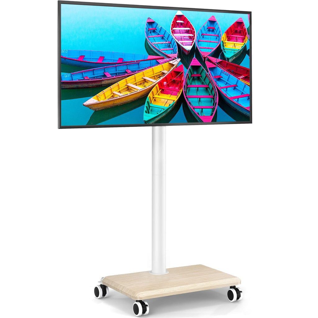 Rolling TV Stand for 32 to 60 Inch TV White Wood Base L65805